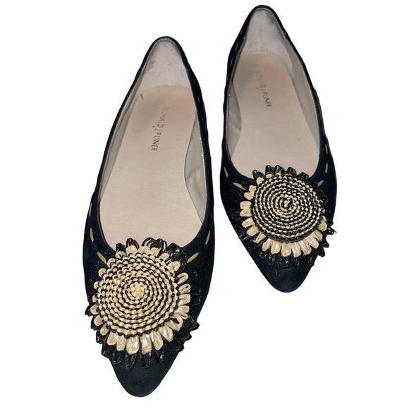 Donald J Pliner Black Bibbi Suede Leather Pointed Toe Flats Size 7 - Picture 1 of 16